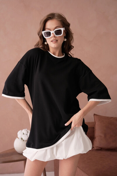 Park Karon Bisiklet Yaka Kumaş Garnili Salaş Basic T-Shirt