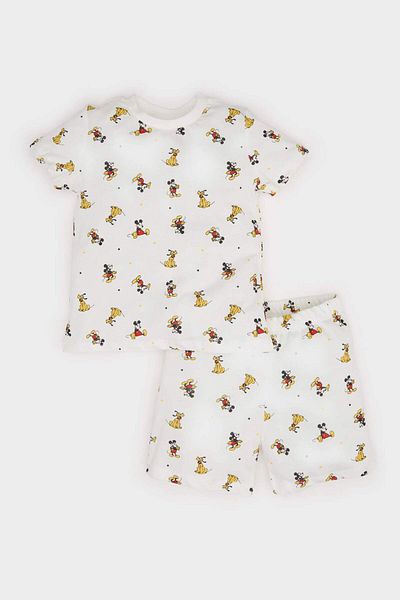 DeFacto Baby Boys Disney Mickey & Minnie Σετ Πιτζάμες Κοντό μανίκι χτενισμένο βαμβακερό μπλουζάκι με ελαστικό σορτς μέσης E1185A525HS