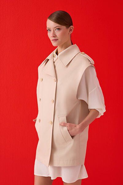 Jus De Pommes BEJ OVERSİZE KRUVAZE GOLD DÜĞMELİ KADIN YELEK