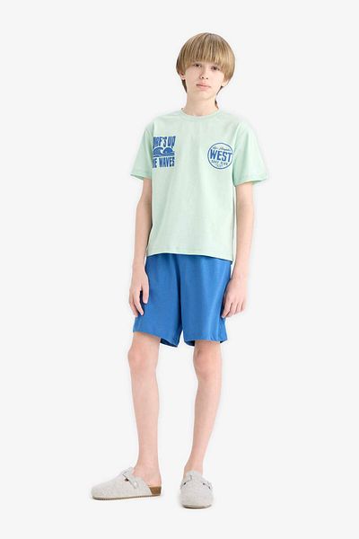 DeFacto Boys Pajama Sets Printed Short Sleeve T-Shirt and Elastic Waist Shorts E6651A825Sm