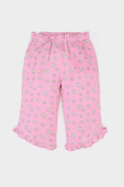 DeFacto Baby Girl Crinkle Tikta - Set of 2 |   Short-Sleeved T-Shirt and Elastic Waist Floral Pants E7798A525Sm