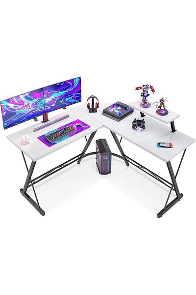 DDF L-Shaped Corner Desk with Large Monitor Stand-Space Saving Home Office and Gaming Workstation