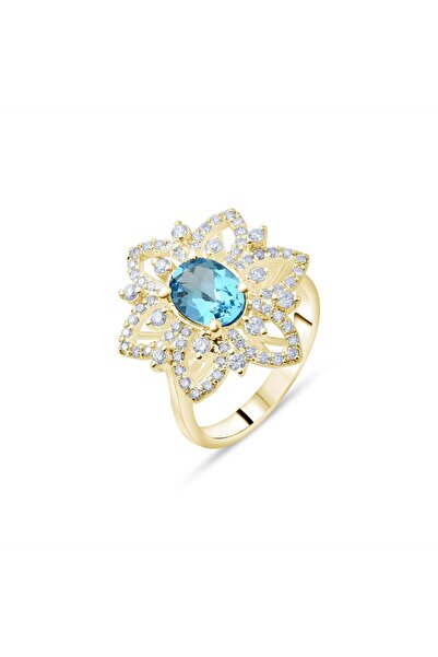 Lial Diamond 4.50 Karat Pırlanta Blue Topaz Yüzük, Gerçek Pırlanta, Sertifika...