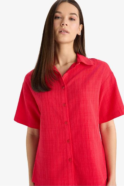 DeFacto Oversize Wide Fit Basic Plain Red Short Sleeve Shirt A9135Ax25Sm