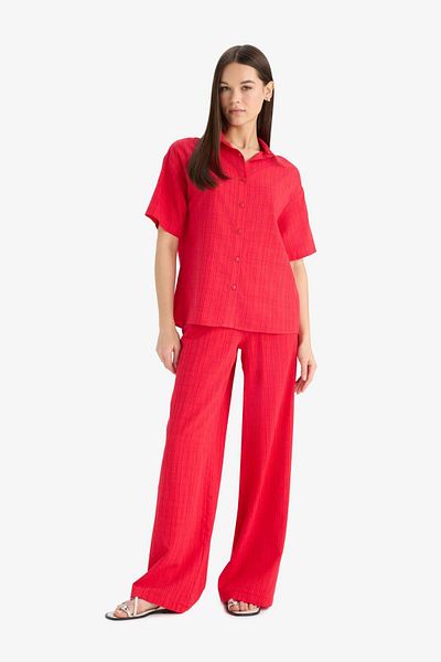 DeFacto Oversize Wide Fit Basic Plain Red Short Sleeve Shirt A9135Ax25Sm