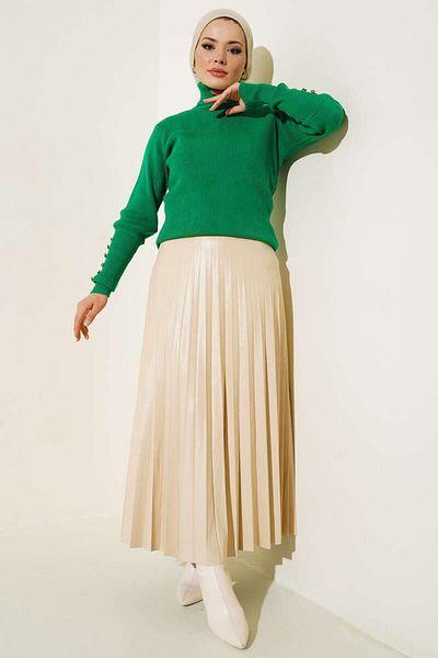 giyze Buttoned Sleeves Turtleneck Bady Green 5001