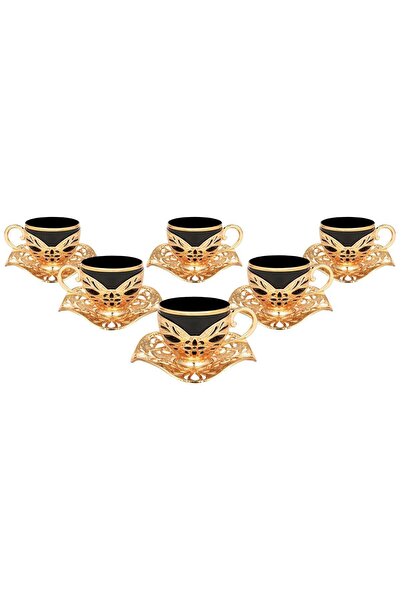 FARİKA طقم قهوة بوشرا أسود لستة أشخاص (ذهبي) (صنع في تركيا)