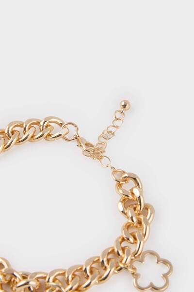 DeFacto Kadın Beyaz Çiçekli Gold Kalın Zincir Bileklik E8316AXNS