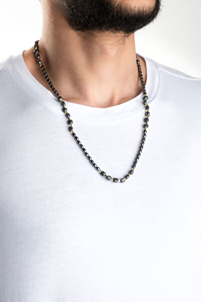 So CHIC... Hematit Taşlı Siyah Rodyum Kaplama 65 Cm Gümüş Erkek Kolye