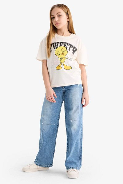 DeFacto Tricou cu mânecă scurtă Looney Tunes pentru fete, cu decolteu, cu mânecă scurtă E2615A825SM