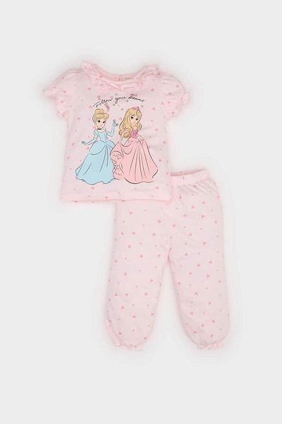 DeFacto Baby Girls Disney Princess Σετ Πιτζάμες Μανίκια Χτενισμένα Βαμβακερά Μπλουζάκια Ελαστική μέση μακριά κάτω