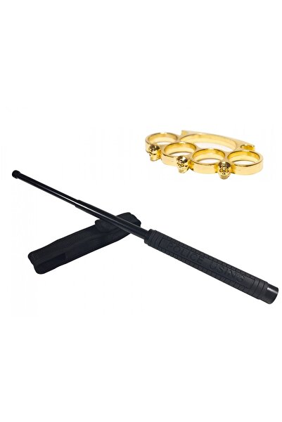 Depox Sada policejních teleskopických obušků, 49 cm a zlatá krabička s lebkou