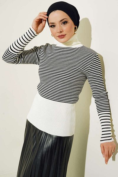 giyze Sleeves Button Detailed Knitwear Bady Ecru 4033