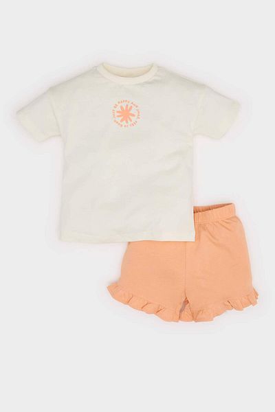 DeFacto Baby Girls Suit Set - Printed Short Sleeve T-Shirt and Elastic Waist Shorts Z9307A225Sm