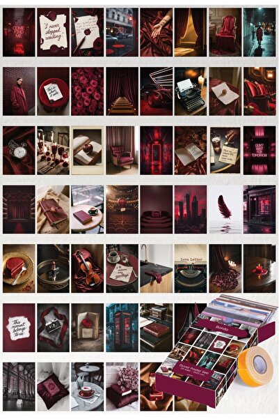 GUGUK Bordo Temalı 54 Adet Duvar Poster Seti Oda Dekoru