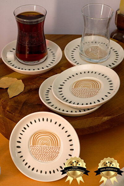 Heda Porselen يَاكَمُوز 6 قطع أطباق شاي بورسلين 12 سم أبيض فاتح