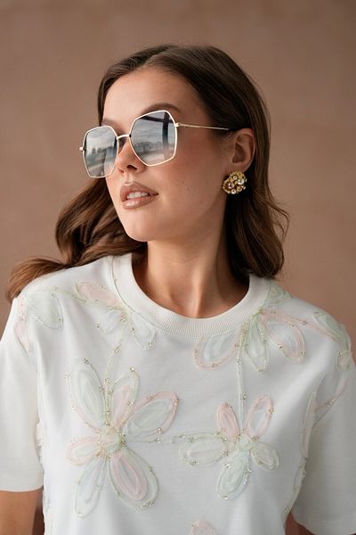 Park Karon Tricou de bază cu decolteu cu dantelă din tul