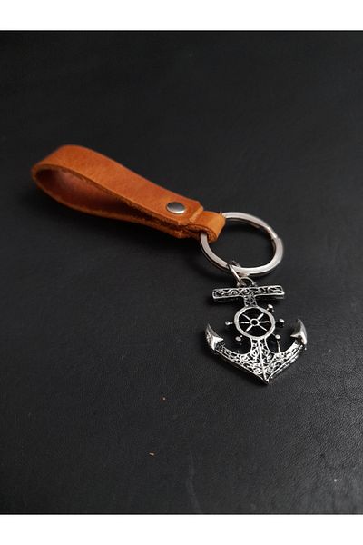 BSN Store Leather Keychain Sailor Anchor Premium Real Leather Key Chain