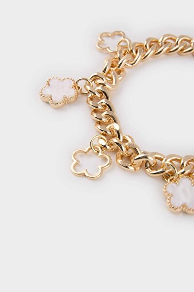 DeFacto Kadın Beyaz Çiçekli Gold Kalın Zincir Bileklik E8316AXNS
