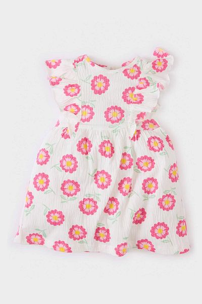 DeFacto Baby Mädchen Blumen Kurzarm Crinkle Viskose Kleid E8722A525SM