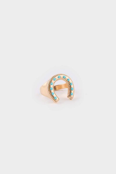 DeFacto Women's Blue Stone 3-Piece Gold Ring E4516Axns