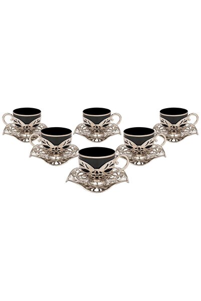 FARİKA طقم قهوة بوشرا أسود لستة أشخاص (أبيض) (صنع في تركيا)