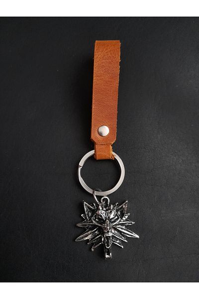 BSN Store Leather Key Chain Genuine Leather Key Chain with Nordic Wolf Wolf Figure