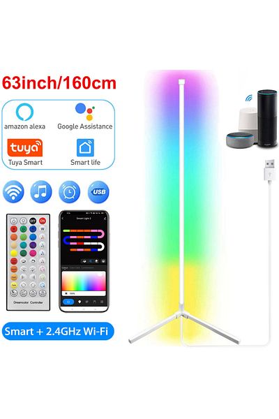 Choice RGB - 160 سم (63 بوصة) واي فاي 40 مفتاحًا أبيض 160 سم مصباح أرضي ذكي Tuya زاوية قابل للتعتيم RGB LED حديث Moo