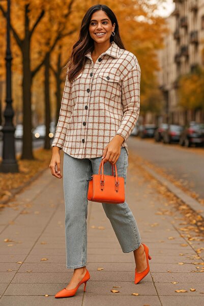 MARKAPIA Women's Oversize Lumberjack Shirt with Front Pocket Tile