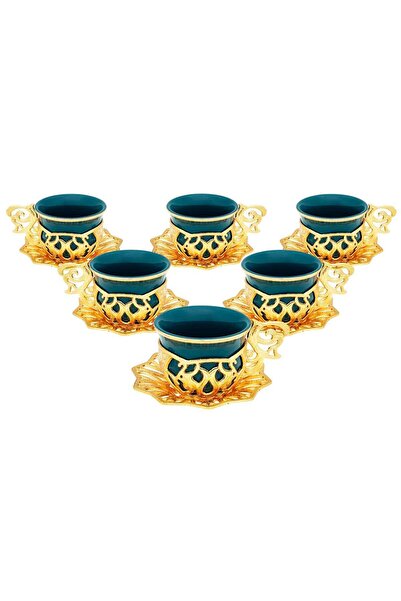 FARİKA طقم قهوة سلطان الأخضر (ذهبي) لستة أشخاص (صنع في تركيا)