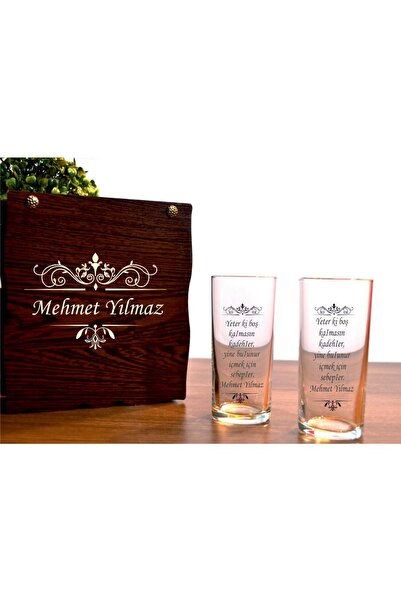 hediyekralı Ahşap Kutulu 2'li Rakı Bardağı Seti Isim Ve Yazı Baskılı