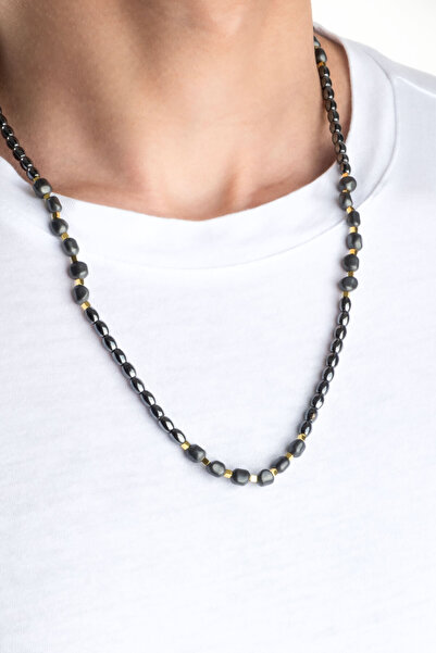 So CHIC... Hematit Taşlı Siyah Rodyum Kaplama 65 Cm Gümüş Erkek Kolye