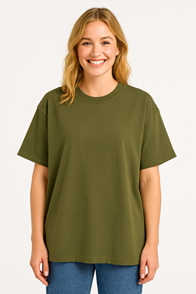 İpek Tekstil 100% Cotton Women's T-Shirt Oversize Solid Color Basic Combed Cotton Crew Neck