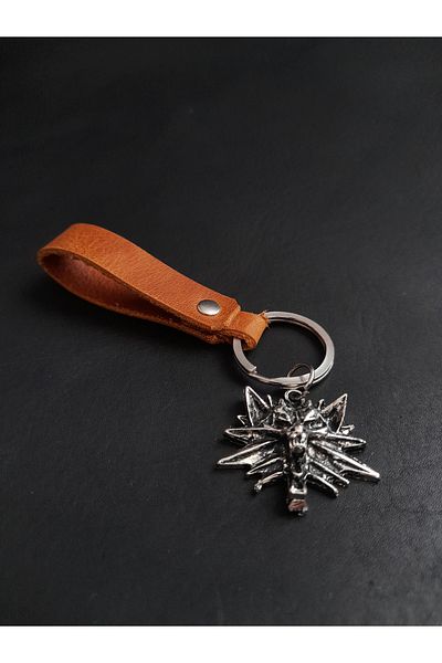 BSN Store Leather Key Chain Genuine Leather Key Chain with Nordic Wolf Wolf Figure
