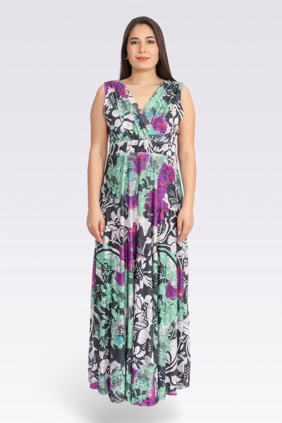TOLGA SARAÇOĞLU 40307 YEŞİL MAXİ BOY DESENLİ ABİYE ELBİSE