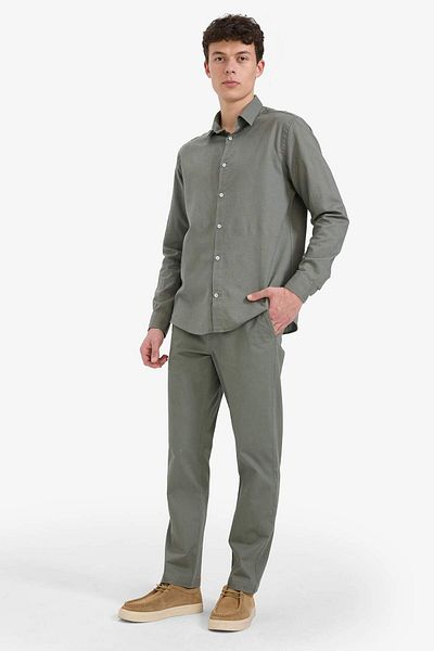 DeFacto Regular Fit Polo Collar Linen Summer Long Sleeve Shirt E1729Ax25Sp