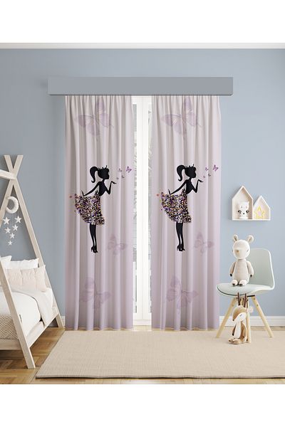 MEKTA HOME BABY AND KIDS ROOM Butterfly Princess Patterned 2 Wings Background Curtain