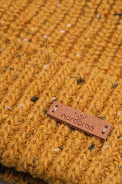 Nordbron Erkek Hardal Kışlık Bere Logo Detaylı Yumuşak Dokulu Esnek Basic Düz Renkli Esnek Herno Fitilli
