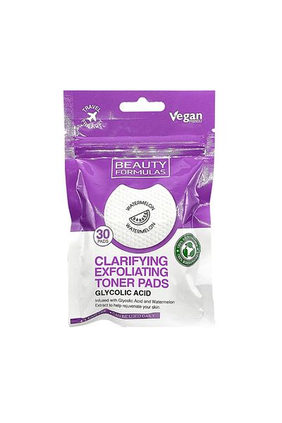 BEAUTY FORMULAS Glycolic Acid Exfoliating Toner Pads | 30 Pads | Infused with Glycolic Acid & Waterm
