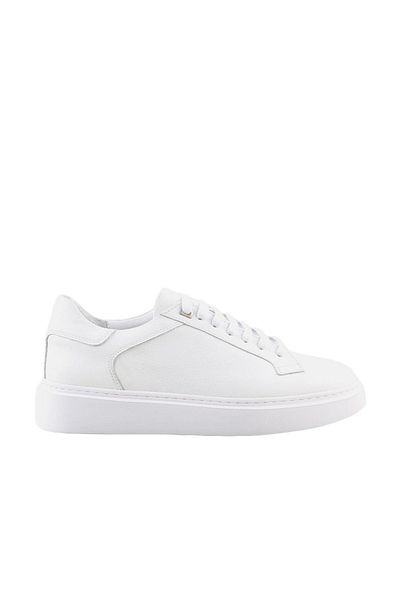 Jakamen Λευκά 100% δερμάτινα παπούτσια casual sneaker με κορδόνια