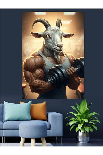 Tablomega Bodybuilding Mountain Goat Decorative Canvas - Mdf Wooden Painting