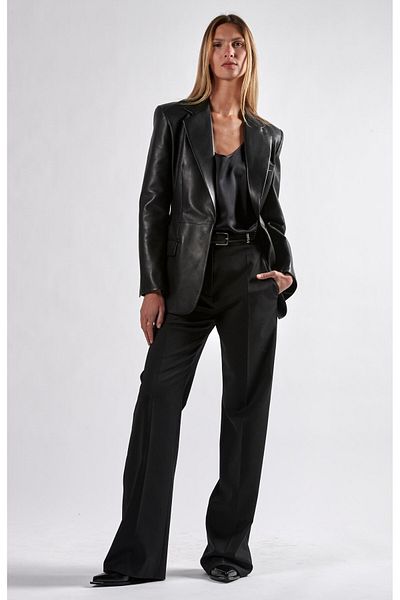 Barbara Bui Black Leather Jacket with Zippered Sleeves and Pocket Detail
