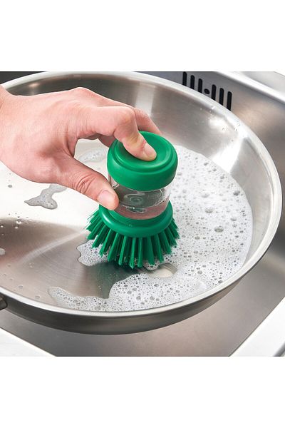 IKEA VIDEVECKMAL Dish-washing brush with dispenser, bright green