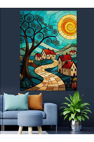 Tablomega Village Road Fairytale Colors Decorative Canvas - Mdf Wooden Painting