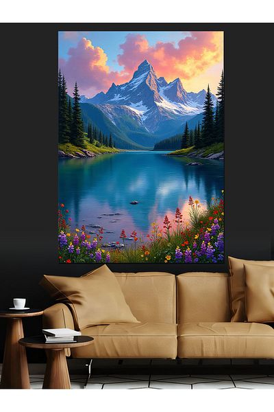 Tablomega Pânză decorativă peisaj lac de munte - pictură din lemn MDF