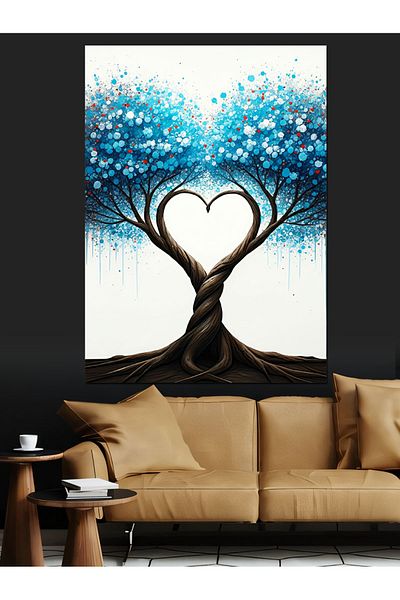 Tablomega Interlocking Blue Trees Heart Shaped Decorative Canvas - Mdf Wooden Painting