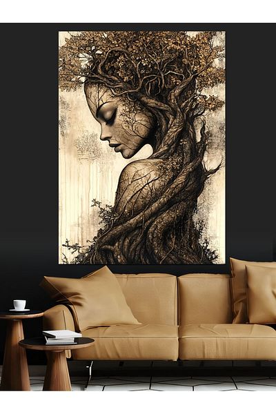 Tablomega Woman Portrait of Nature Decorative Canvas - Mdf Wood Table