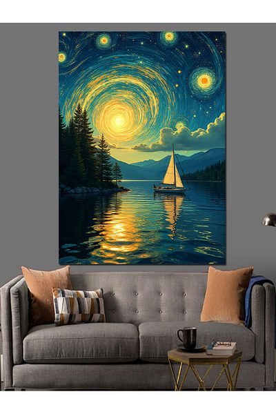 Tablomega Sailing Ship in Starry Night Decorative Canvas - Mdf Wooden Painting
