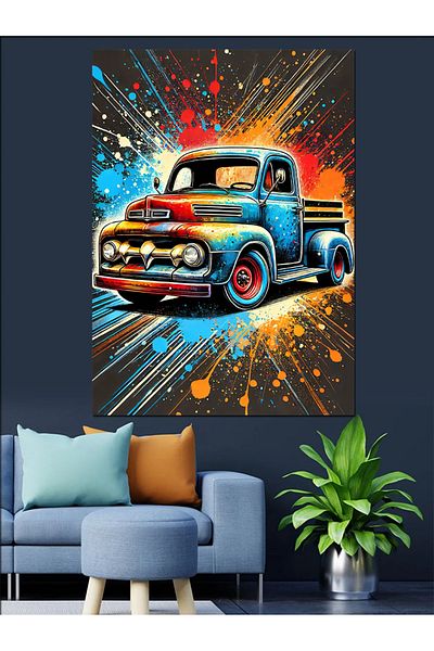 Tablomega Camion Retro Canvas Decorativ în Culorile Explodante - MDF Lemn