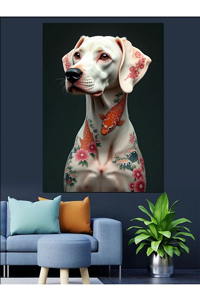 Tablomega Tattooed White Dog Decorative Canvas - Mdf Wood Art Print